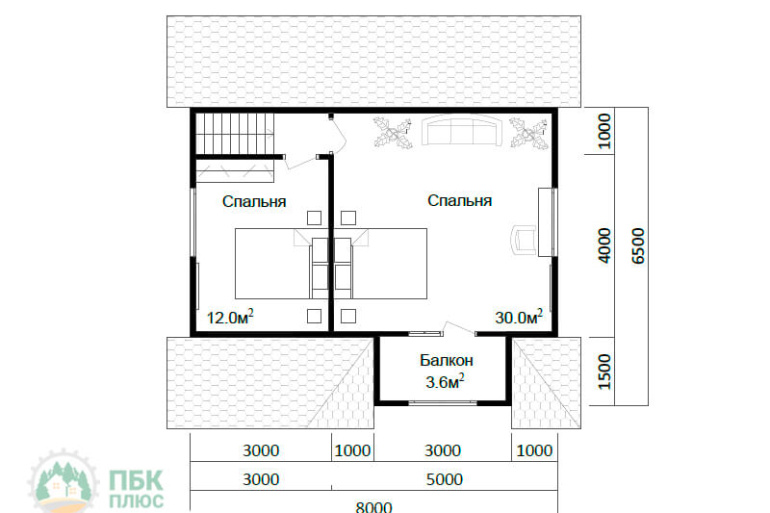 Дом из бруса «Монага» 8х8 с террасой