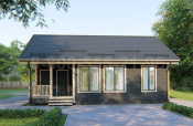 Одноэтажный каркасный дом 10х8 с прямой двускатной крышей и террасой