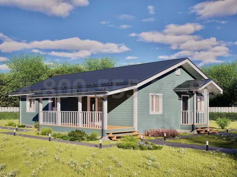 Одноэтажный каркасный дом «Ганг» 15х9 с террасой и крыльцом