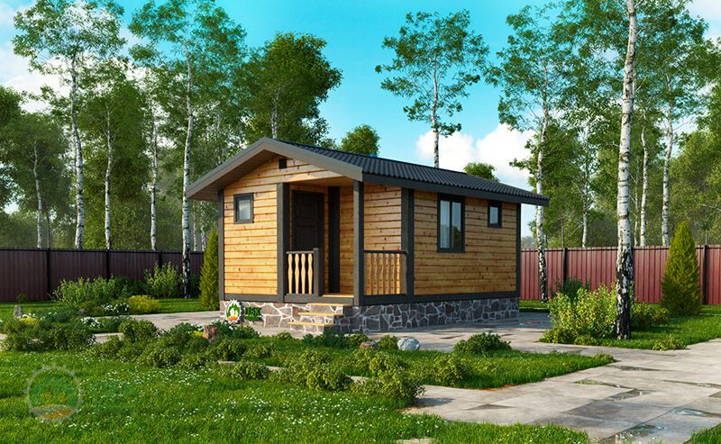 Маленькая одноэтажная баня из бруса «Дубенка» 6х4 с террасой