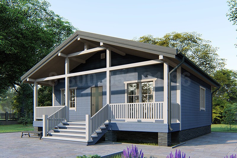 Одноэтажный дом из бруса «Лазурь» 9х9 с террасой