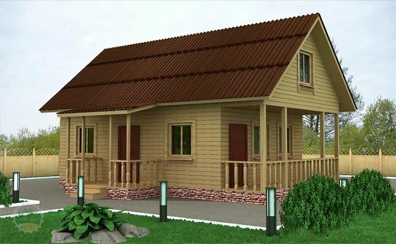 Дом из бруса «Ронга» 9.5х6 с террасой и крыльцом