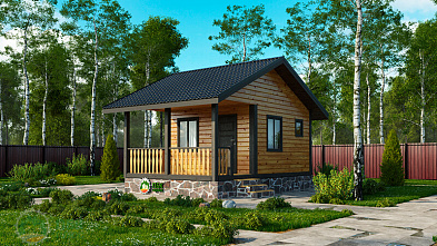 Одноэтажная баня из бруса «Горенка» 6х4 с террасой