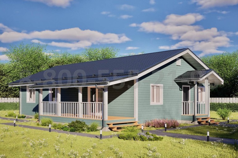 Одноэтажный каркасный дом «Ганг» 15х9 с террасой и крыльцом