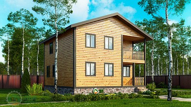 Двухэтажный дом «Печора» 8х8 с террасой и балконом