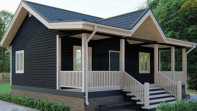 Одноэтажный дом из бруса «Витьюм» 9х8 с террасой