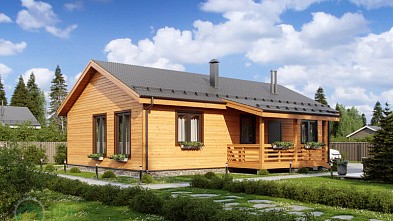 Большой одноэтажный дом из бруса «Хастах» 13х11.5 с террасой