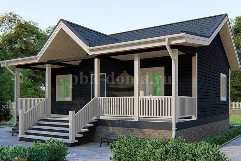 Одноэтажный дачный дом из бруса «Витьюм» 9х8 с террасой