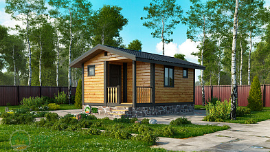 Маленькая одноэтажная баня из бруса «Дубенка» 6х4 с террасой