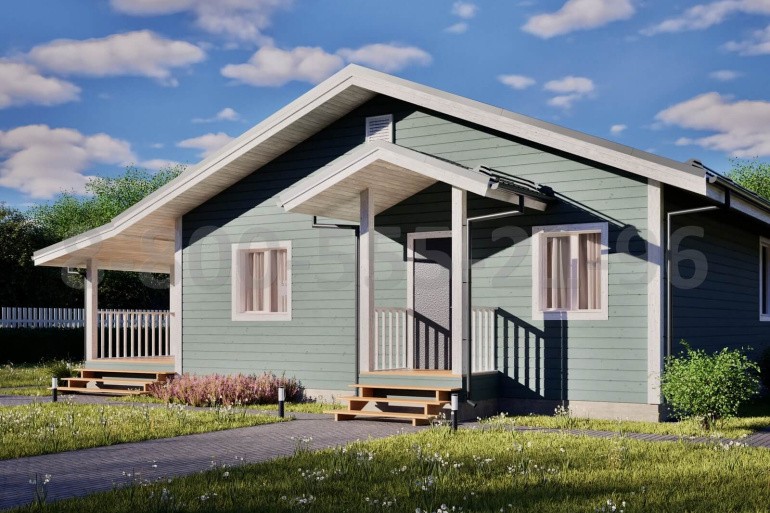 Одноэтажный каркасный дом «Ганг» 15х9 с террасой и крыльцом