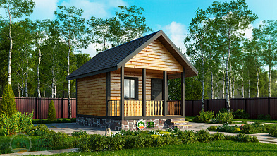 Маленькая одноэтажная баня из бруса «Ереша» 6х4 с террасой