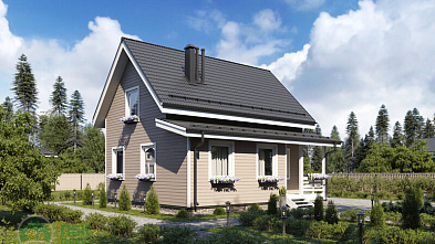 Полутораэтажный дом из бруса «Ишим» 9х7.7 с прямой двускатной крышей