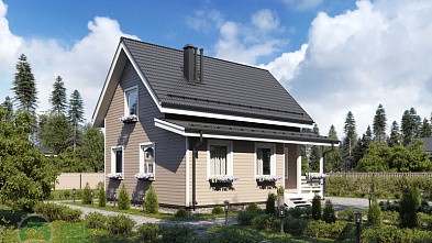 Полутораэтажный дом из бруса «Ишим» 9х7.7 с прямой двускатной крышей