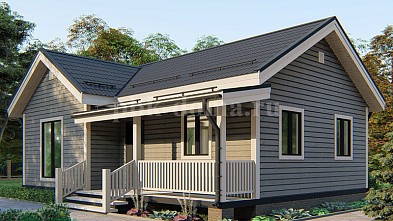 Одноэтажный дачный дом из бруса «Омолон» 10х7.25 с террасой