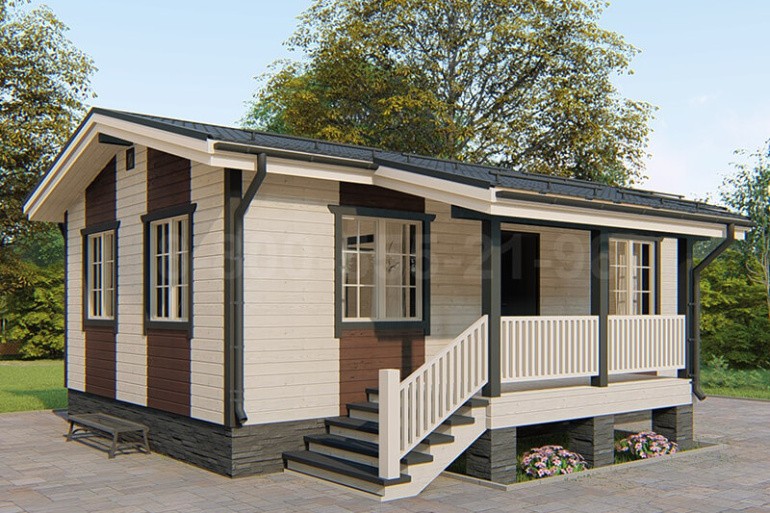 Каркасный одноэтажный дачный дом «Амур» 9х8 с террасой