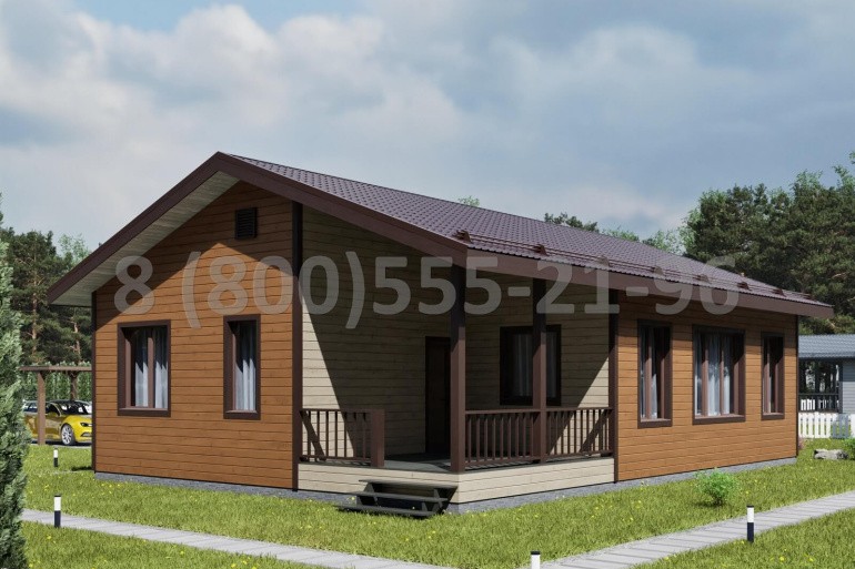 Одноэтажный каркасный дом «Меконг» 13х9 с террасой