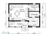 планировка 1 этажа каркасного дома 8х6 с террасой