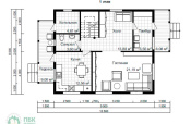 планировка 1 этажа полутораэтажного дома из бруса 12,5х8 с террасой