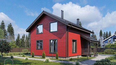 Полутораэтажный дом из бруса «Демьянка» 10х9.5 с террасой