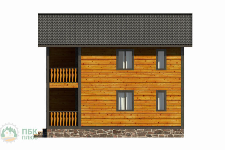 Двухэтажный дом «Печора» 8х8 с террасой и балконом