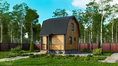 Баня из бруса «Замленка» 6х4 с мансардой и крыльцом