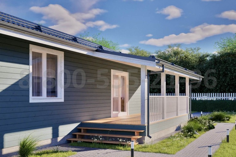 Одноэтажный каркасный дом «Ганг» 15х9 с террасой и крыльцом