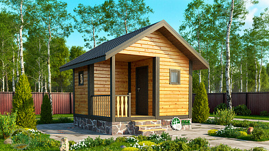 Маленькая одноэтажная баня из бруса «Веронда» 4х4 с террасой