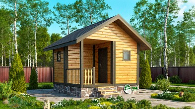 Маленькая одноэтажная баня из бруса «Веронда» 4х4 с террасой