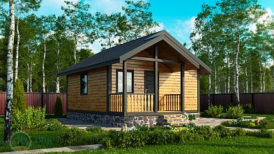 Небольшая одноэтажная баня из бруса «Кересть» 6х6 с террасой