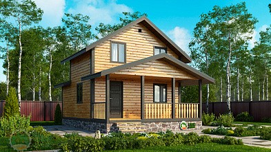 Большая полутораэтажная баня из бруса «Сосница» 8х6 с террасой