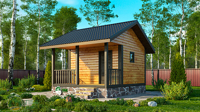 Маленькая одноэтажная баня из бруса «Веряжа» 5х4 с террасой