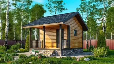 Маленькая одноэтажная баня из бруса «Веряжа» 5х4 с террасой