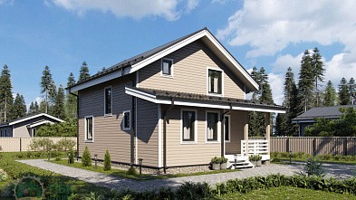 Полутораэтажный дом из бруса «Конда» 10х8 с террасой