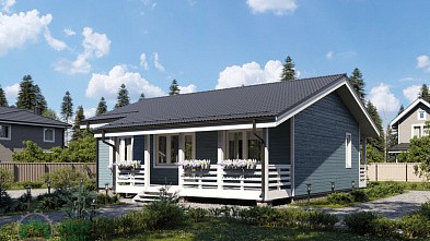 Одноэтажный дом из бруса «Витимкан» 11х11 с террасой