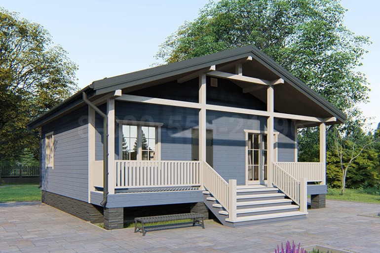 Одноэтажный дом из бруса «Лазурь» 9х9 с террасой