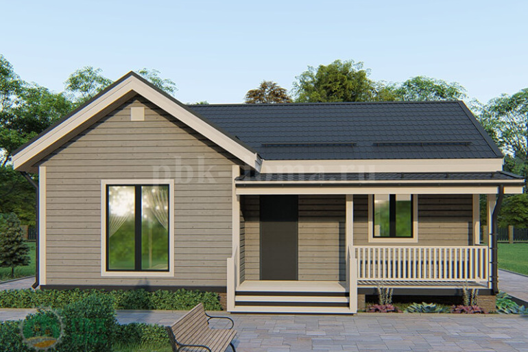 Одноэтажный дачный дом из бруса «Омолон» 10х7.25 с террасой