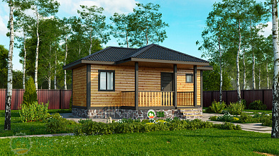 Одноэтажная баня из бруса «Стипенка» 8х6 с террасой