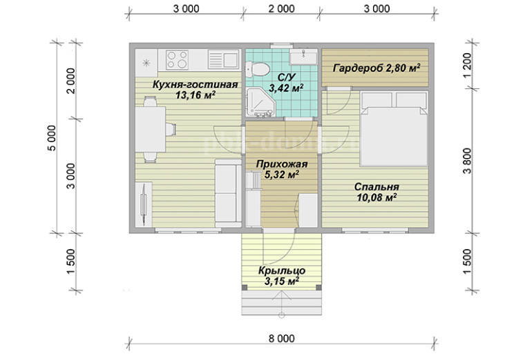 Одноэтажный каркасный дом «Десна» 8х6.5
