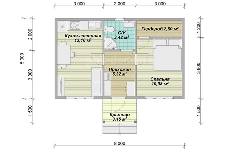 Одноэтажный каркасный дом «Десна» 8х6.5