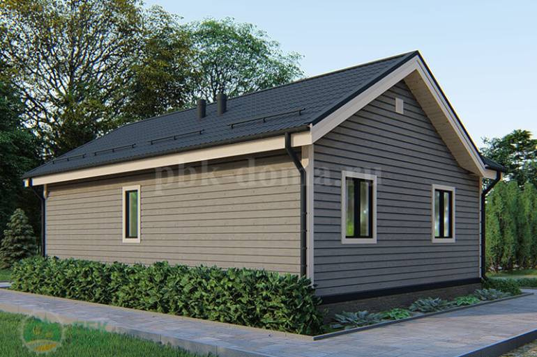 Одноэтажный дачный дом из бруса «Омолон» 10х7.25 с террасой