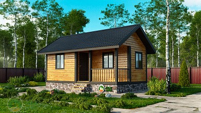 Маленькая одноэтажная баня из бруса «Нёгоша» 7х4 с террасой