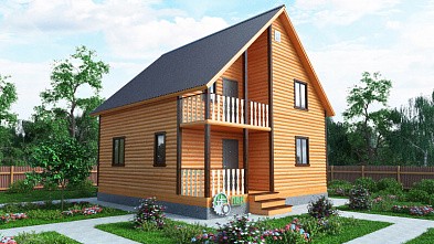 Полутораэтажный дом из бруса «Дон» 8х8 с террасой и балконом