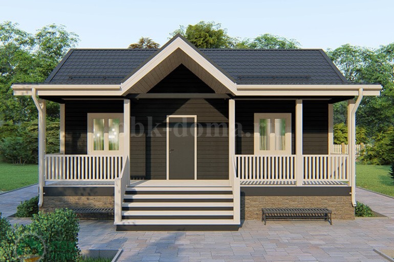 Одноэтажный дачный дом из бруса «Витьюм» 9х8 с террасой