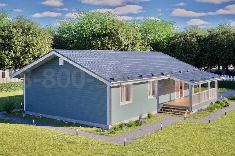 Одноэтажный каркасный дом «Ганг» 15х9 с террасой и крыльцом