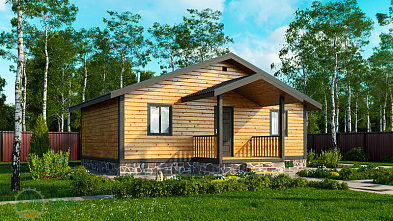 Одноэтажная баня из бруса «Понеделька» 9х6 с террасой