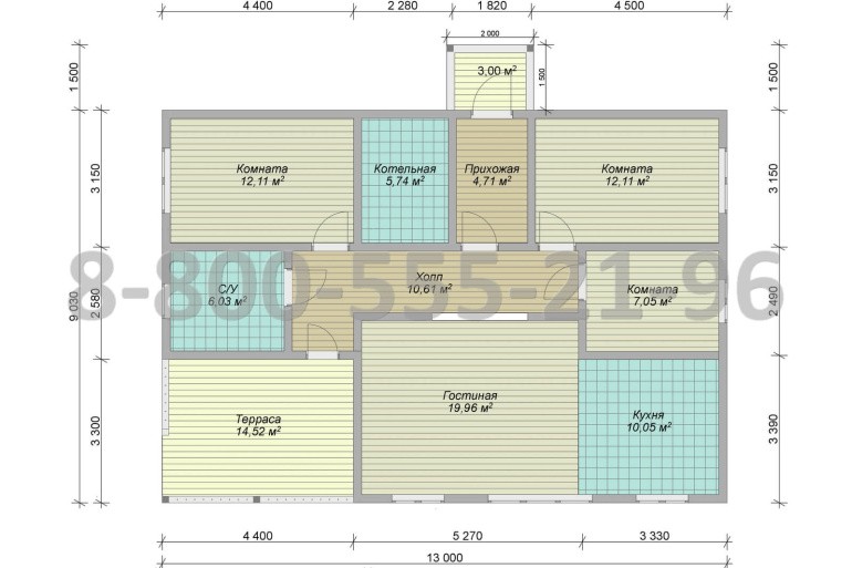 Одноэтажный каркасный дом «Меконг» 13х9 с террасой
