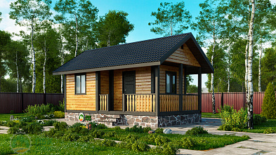 Небольшая одноэтажная баня из бруса «Мшашка» 7х4 с террасой