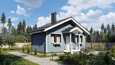 Маленький дом из бруса «Десна» 8х6.5 с крыльцом