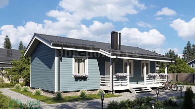 Одноэтажный дачный дом из бруса «Тунгуска» 12х7.5 с террасой и двускатной крышей