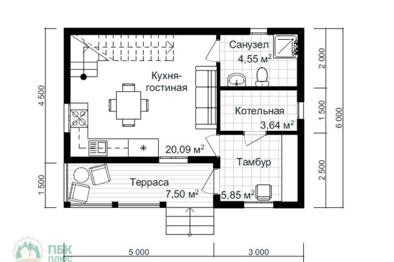 Дом из бруса «Тифина» 8х6 с террасой, кукушкой и балконом